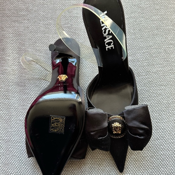 Versace Black Heels with Bow and Medusa Detail